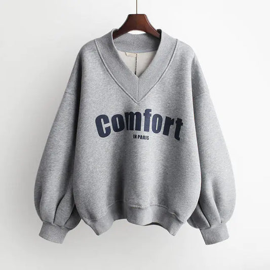 Thick O-Neck Hoodies for Women with Lantern Sleeves