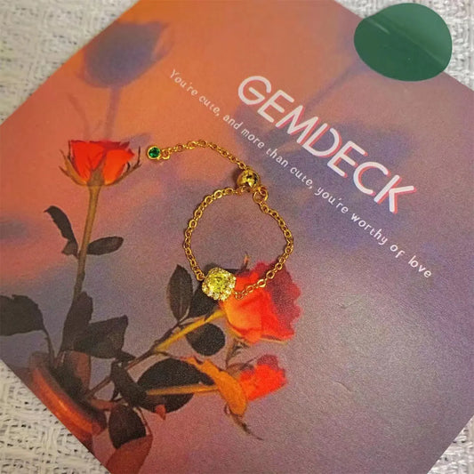 Women's Simple Soft Chain Ring with Yellow Diamond